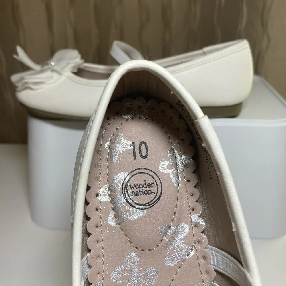🌺Wonder Nation Girl’s 10 Dressy White Ballet Flat Flower